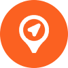 Location pin with checkmark icon in white on orange circle background
