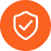 Orange shield icon with white checkmark symbolizing dental protection and trust